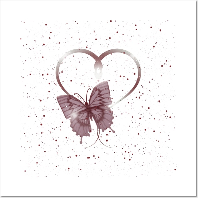 Pretty Dusty Rose Pink Fluttering Winged Butterfly Insect & Heart Wall Art by karenmcfarland13